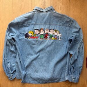 Peanuts Novel Tees 90s Denim shirt  Back  Peanuts Gang  Embroidery - L